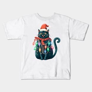 Christmas Lights Cat Merry Catmas Kids T-Shirt